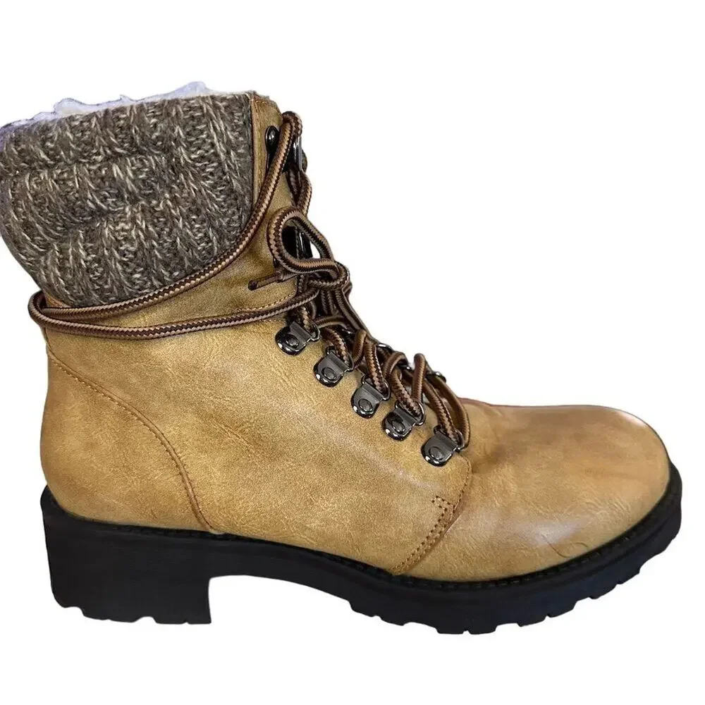 MIA Women's Brown‎ Combat Ankle Boots Size 8.5 Moto Hiking Casual distressed - Picture 2 of 10